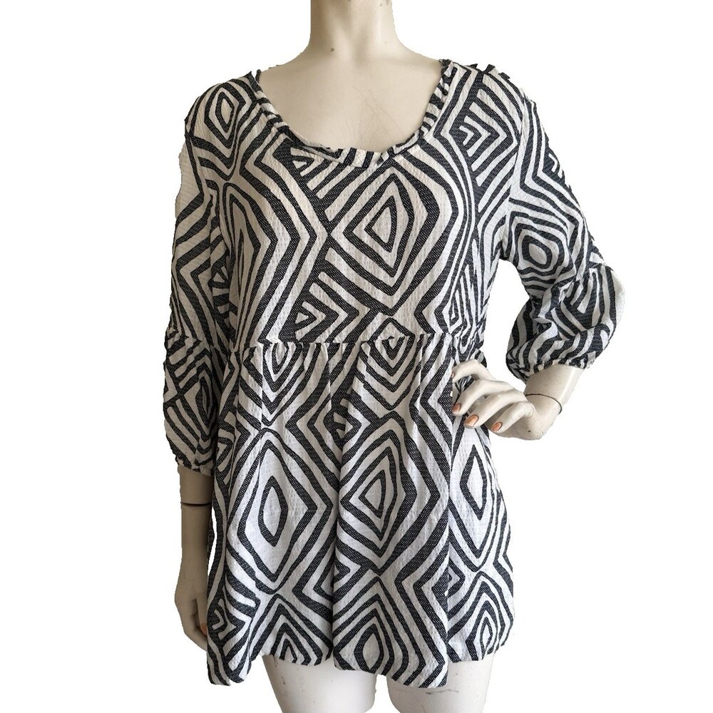 TIANELLO Soul of Africa Tunic Top Black Tribal Geometric Art to Wear Lagenlook L